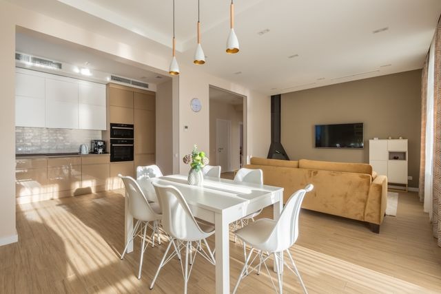 kitchen with white dining room table