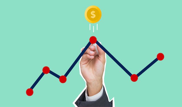 a line tracking expenses with a coin symbol over top